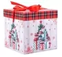 Medium Christmas Gift Box Presents And Christmas Tree With Red Tartan Lid Design 15x15x15cm