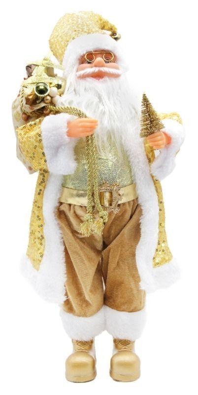 45cm Gold and White Father Christmas Figurine Ornament with Bag of ...