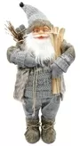 60cm Grey And Brown Father Christmas Figurine Ornament With Bag Of Presents And Snow Skis 1
