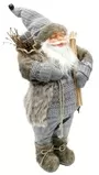 60cm Grey And Brown Father Christmas Figurine Ornament With Bag Of Presents And Snow Skis 2