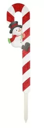 Candy Cane Chrstmas Pick With Snow Man Design