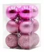 4cm Baubles Pink Matte Glitter Shiny Assorted Pack Christmas Tree Hanging Ornament X12 Pieces 1