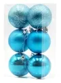 6cm Baubles Turquoise Matte Glitter Shiny Assorted Pack Christmas Tree Hanging Ornaments X6 Pieces