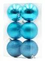 8cm Baubles Turquoise Matte Glitter Shiny Assorted Pack Christmas Tree Hanging Ornament X6 Pieces