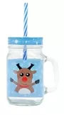 Christmas Drinking Jar With Straw 450ml Reindeer Design 1