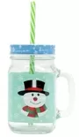 Christmas Drinking Jar With Straw 450ml Snowman Design 1
