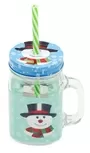 Christmas Drinking Jar With Straw 450ml Snowman Design 2