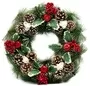 35cm Christmas Wreath With Berries Holly Pine Cones Apples And White Roses 1