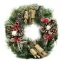 35cm Christmas Wreath With Berries Crackers Pine Cones Raffia Bows And White Roses 1