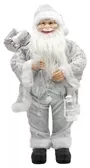 60cm Silver Father Christmas Figurine Ornament With Bag Of Presents And White Lantern 1