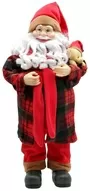60cm Father Christmas Figurine Ornament In Red Tartan Pyjamas Holding A Teddy Bear 1