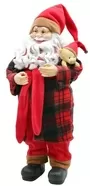 60cm Father Christmas Figurine Ornament In Red Tartan Pyjamas Holding A Teddy Bear 2