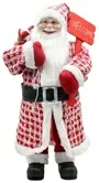 60cm Red And White Square Pattern Father Christmas Figurine Ornament With Bag Of Presents And Welcome Sign 1