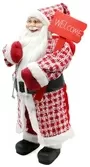 60cm Red And White Square Pattern Father Christmas Figurine Ornament With Bag Of Presents And Welcome Sign 2