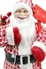 60cm Red And White Square Pattern Father Christmas Figurine Ornament With Bag Of Presents And Welcome Sign 3