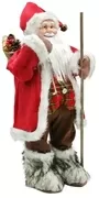 60cm Red Tartan Father Christmas Figurine Ornament With Bag Of Presents And Wooden Walking Stick 2