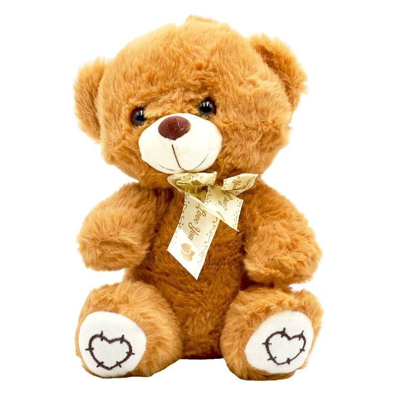 Plush Teddy Bear With Satin Ribbon, Brown, 20 cm Plush Toys Shop