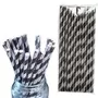 6mm Silver And Black Metallic Striped Paper Straws Pack Of 25