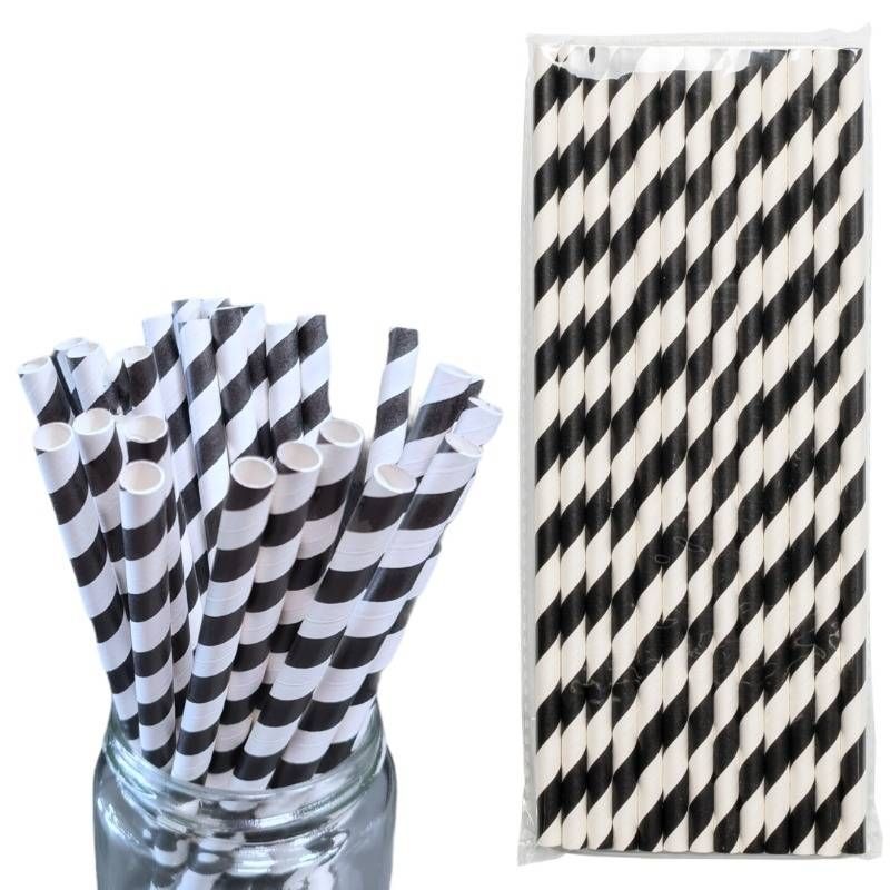 6mm Black And White Striped Paper Straws Pack Of 25 Party Supplies