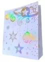 Christmas Holographic Large Thick Paper Gift Bag With Hanging Ornament Decor Design 32x26cm