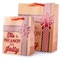 Large And Medium Red Glitter Christmas Thick Paper Gift Bag With Tis The Season To Be Jolly Design
