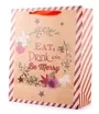 Large Red Glitter Christmas Thick Paper Gift Bag With Eat Drink Be Merry Design 32x26cm
