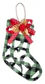 17cm Christmas Sock Green Tartan Design With Mistletoe
