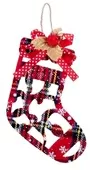 17cm Christmas Sock Red Tartan Design With Mistletoe