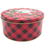 Large Christmas Round Tin Tartan Santa 20 X 9cm