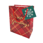 Christmas Gift Bag Seasons Greetings Tartan 18 X 23 X 10cm