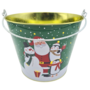 Christmas Metal Bucket Santa Snowman And Penguins 24 X 17 X 19cm