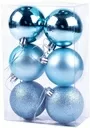6cm Baubles Light Blue Matte Glitter Shiny Assorted Pack Christmas Tree Hanging Ornaments X6 Pieces