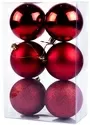 8cm Baubles Red Matte Glitter Shiny Assorted Pack Christmas Tree Hanging Ornament X6 Pieces
