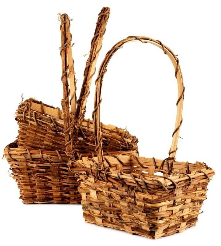 3 Piece Handmade Rectangular Bamboo/Vine Deep Flower Fruit Snack Posy