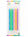 6 Piece Pastel Glitter Birthday Candle Set With Holders 15cm