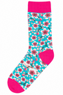 Pink Turquoise Floral Socks One Size Fits Most