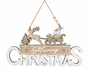 Merry Christmas Wooden Hanging Decoration Santa Reindeer 30 X 16 Cm