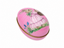 Pink Easter Bunny Egg Shaped Tin Decorative Metal Storage Tin With Floral Design 11 X 7 Cm Side