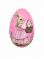 Pink Easter Bunny Egg Shaped Tin Decorative Metal Storage Tin With Floral Design 11 X 7 Cm