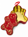 Red Gingerbread Man Christmas Gift Tin With Hanging Ribbon 13 X 95 X 45 Cm Side