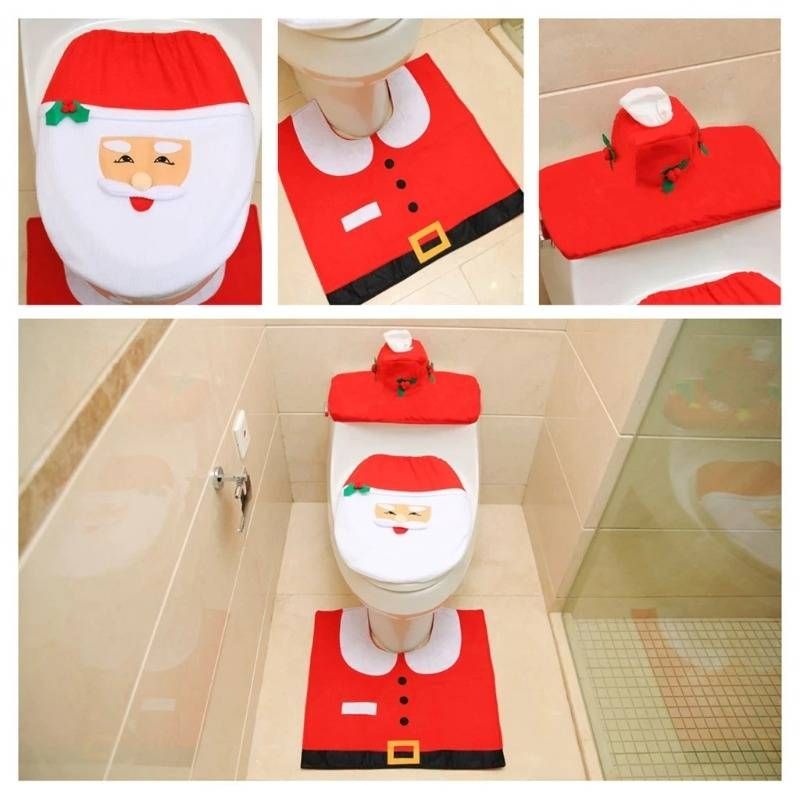 3Pcs Christmas Decoration For Home Santa Toilet 3Pcs Seat Cover Rug Bathroom Santa Claus Christmas Ornament 91787