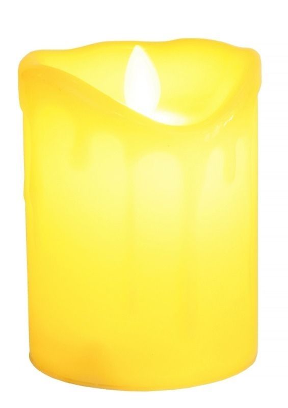 Battery Operated Wax Pillar Candle Yellow LED Light 10.5x8cm Candles