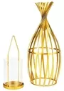 Gold Caged Wrought Iron Metal With Hollow Candle Glass Holder 2