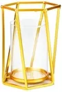 Small 16cm Geometric Wrought Iron Metal Candle Holder With Glass